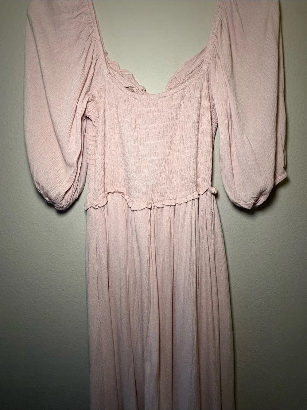 NWT Dress Day Pink Smocked Puff Sleeve Boho Tiered Maxi Maternity Photoshoot Sm - Picture 8 of 11